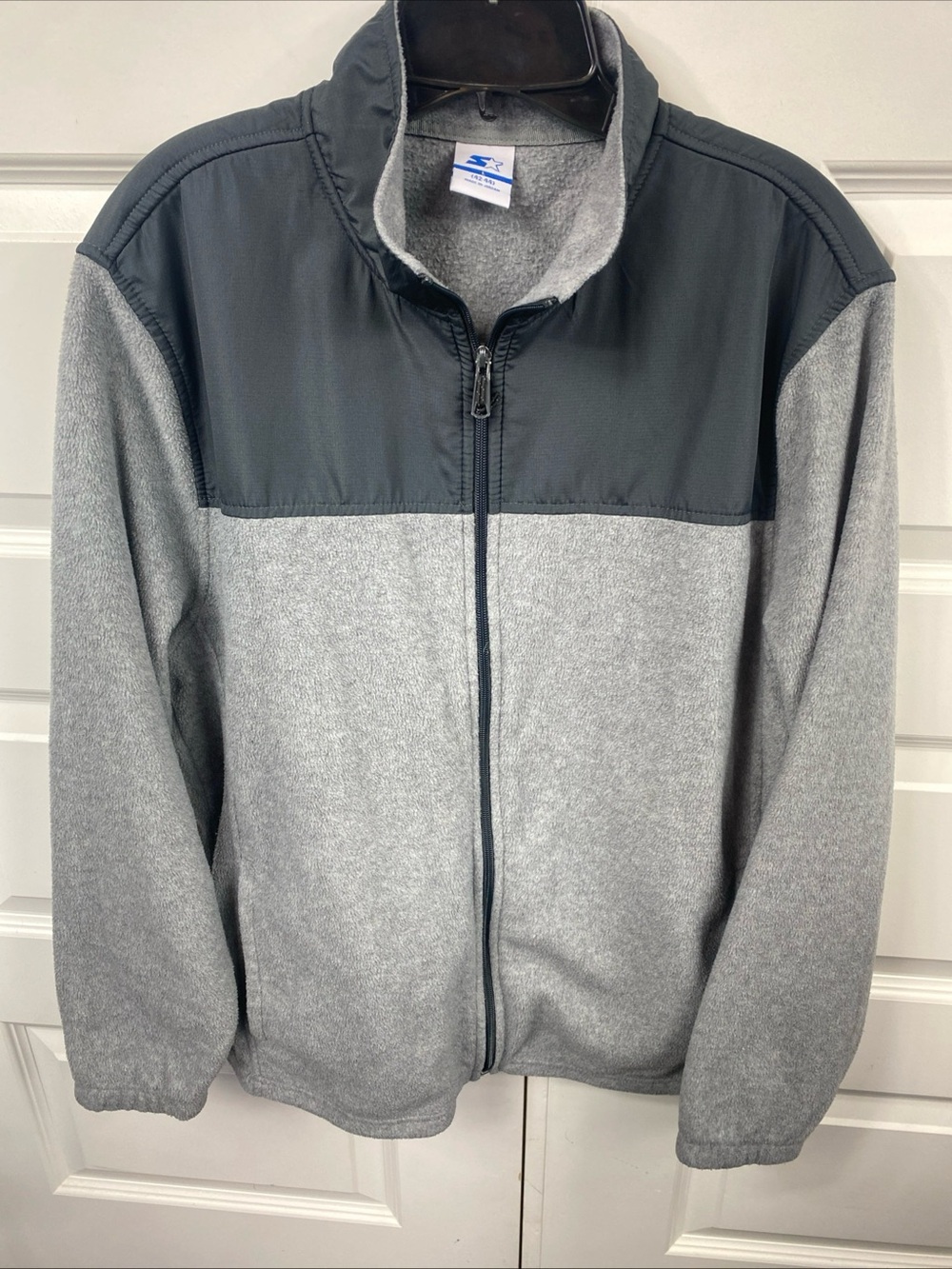 Starter Jacket Men Large Heather Gray Fleece Full Zip Mock Neck Bomber Sweater - Picture 6 of 6
